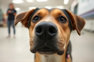 Dog's attentive face during professional one-on-one training.