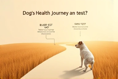 Symbolic path of dog allergy testing and health.