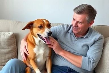 Dog and owner in a peaceful, understanding moment.