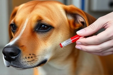 Veterinarian compassionately collecting blood sample from dog