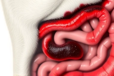 Symbolic image of internal bleeding in dog's digestive tract