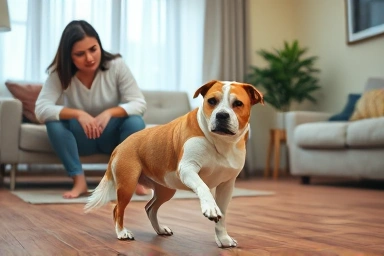 Dog spinning circles, owner concerned, indoor pet behavior
