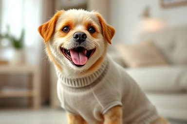 Happy dog wearing well-fitting clothes