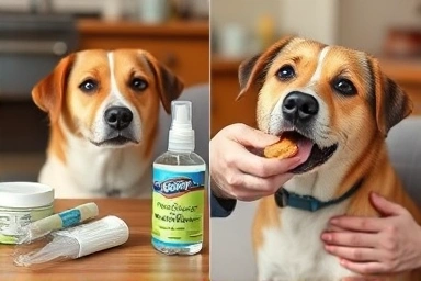 Before and after of a dog's reaction to ear cleaning.