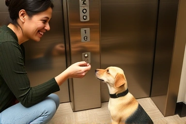Dog owner rewarding pet for good behavior