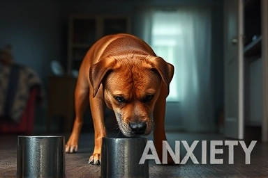 Dog growling protectively over food bowl, symbolizing aggression.