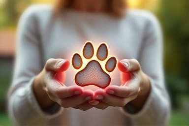 Owner cherishing paw print keepsake with dog's memory