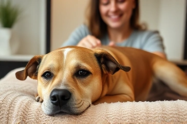 Relaxed dog after grooming, positive experience