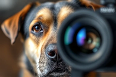 Dog's worried expression captured by camera