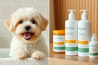 Dog spa experience with natural grooming products.