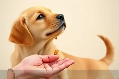 Happy dog obedience training with positive reinforcement.