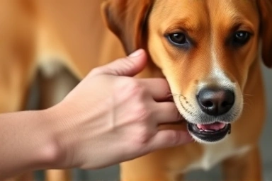 Gentle dog paw massage promoting relaxation and health.