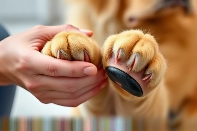Golden retriever paws being gently cared for