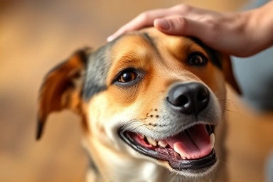 Dog showing joy and contentment during positive training.