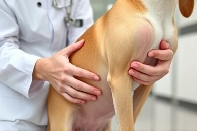 Vet examining dog's anal area with care