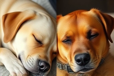 Dog's sleep behavior: peaceful dream vs. agitated dream.