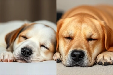 Puppy vs. senior dog sleep patterns.