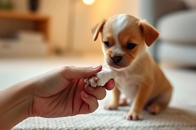 Caring for a dog after surgery, emphasizing gentle recovery.
