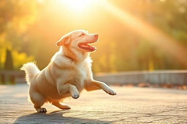 Dog enjoying life and playtime after successful surgery recovery.