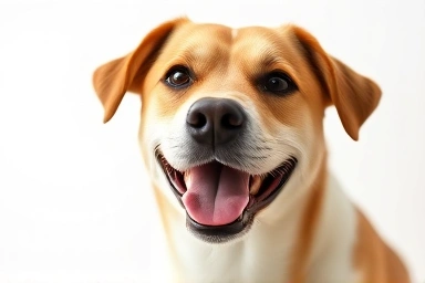 Happy dog with healthy smile, symbolizing good oral health.