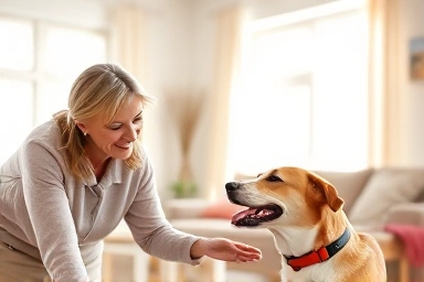 Person and dog bonding, successful dog training, happy companionship