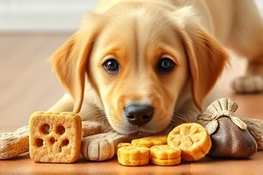 Happy puppy eager for healthy dog treats