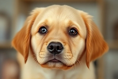 Puppy looking up with questioning eyes