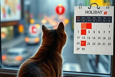 Anxious cat waiting for owner during holiday season.