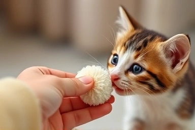 Kitten playing with toy, positive redirection.