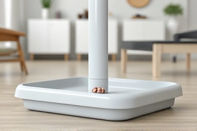 Dog potty training tray with post, clean interior, positive dog interaction.