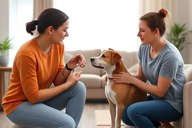 Animal behaviorist consulting with a dog owner about pet behavior issues.