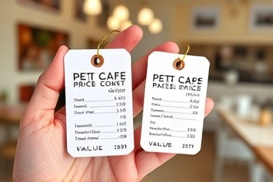 Comparing pet cafe rates for best value.