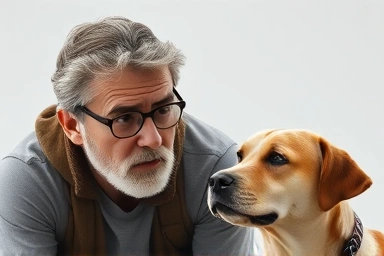 Dog owner finding peace of mind with pet insurance.