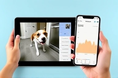 Pet camera app showing dog's distress and activity analysis