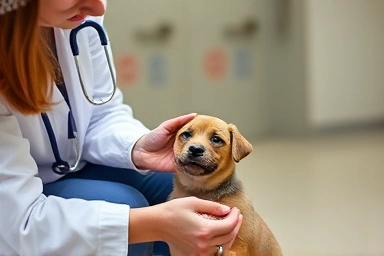 Expert guiding puppy's positive socialization with people and objects.