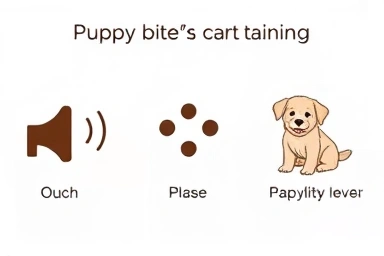 Three icons for puppy biting training stages.