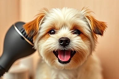 Relaxed dog enjoying a gentle, quiet grooming session.