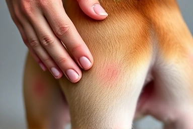 Close-up of vulnerable skin on bony prominences of a senior dog.