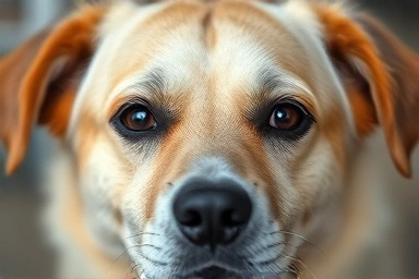 Close-up of a senior dog's gentle face