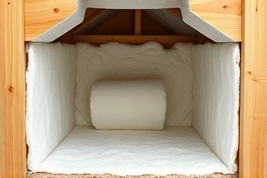 Close-up of cat shelter insulation, showing layered materials for warmth.