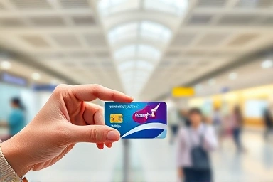 Traveler holding SIM card at Bangkok airport.