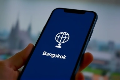 Smartphone showing internet connection in Bangkok.