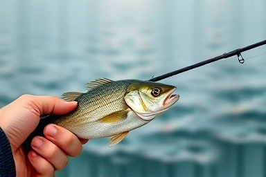 Freshly caught fish on a fishing line