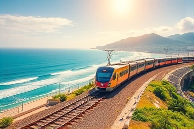 Scenic coastal train journey along Busan's beautiful beaches.