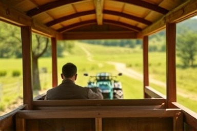 Detailed view of a rustic tractor wagon at Daegwallyeong Sky Ranch