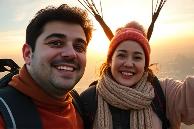 Couple enjoying Danyang paragliding with stunning scenery
