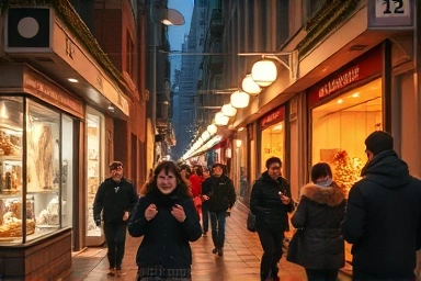 Cozy winter street in Seongsu-dong with festive decorations.