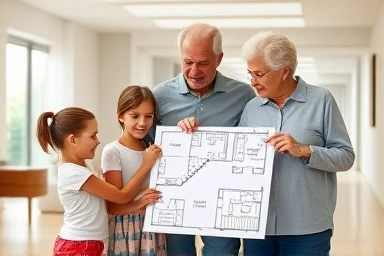 Family considering duplex pension safety features for children and elderly.