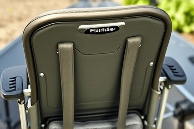 Close-up of adjustable fishing chair with lumbar support.