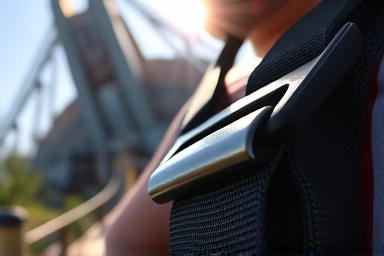 Roller coaster safety harness secured, anticipation of drop.